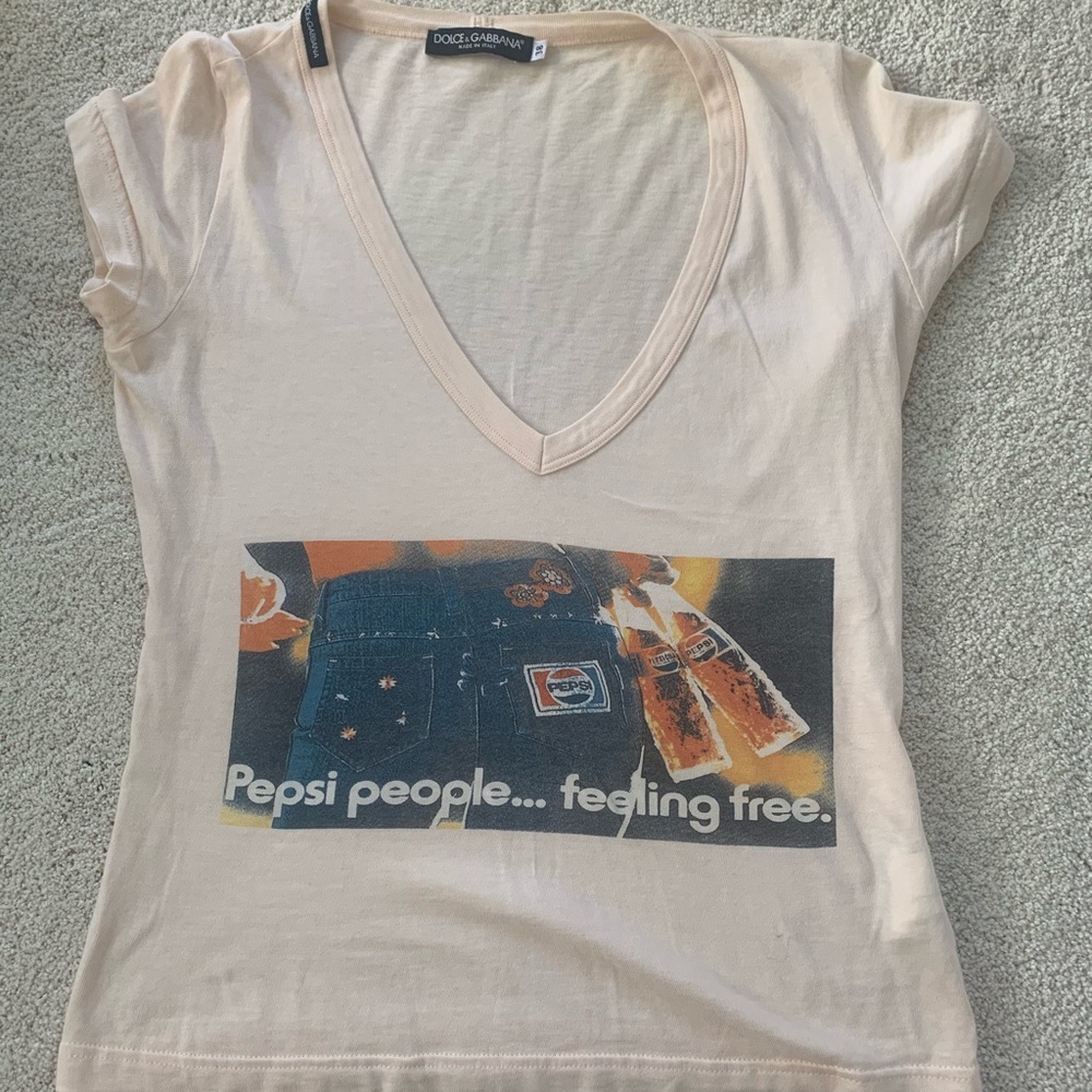 Dolce & Gabbana Light Pink V-Neck Pepsi Graphic Tee